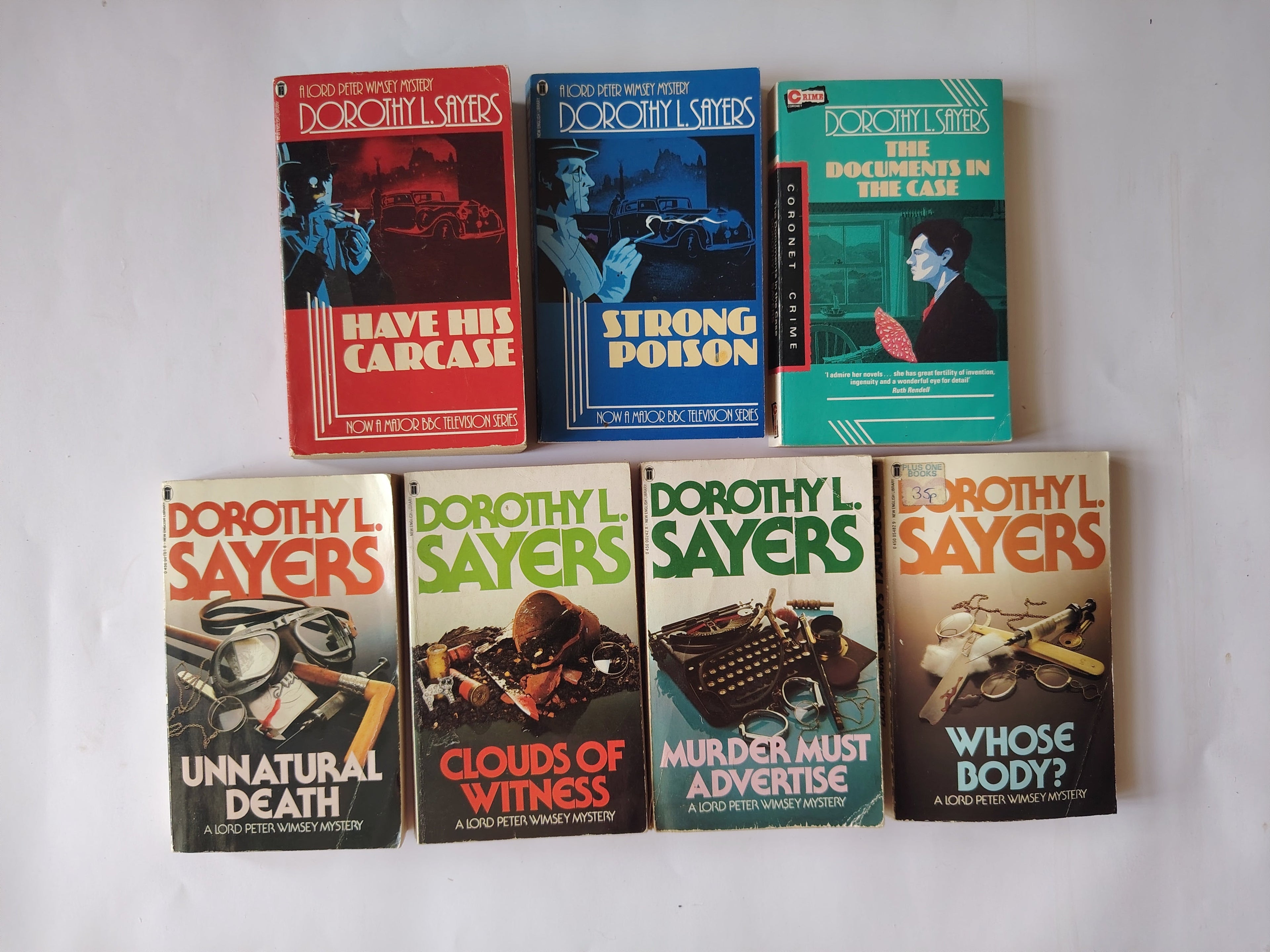 Seven Dorothy L Sayers New English Library and Coronet Crime Vintage Paperback Books Lord Peter Wimsey 1982-1989