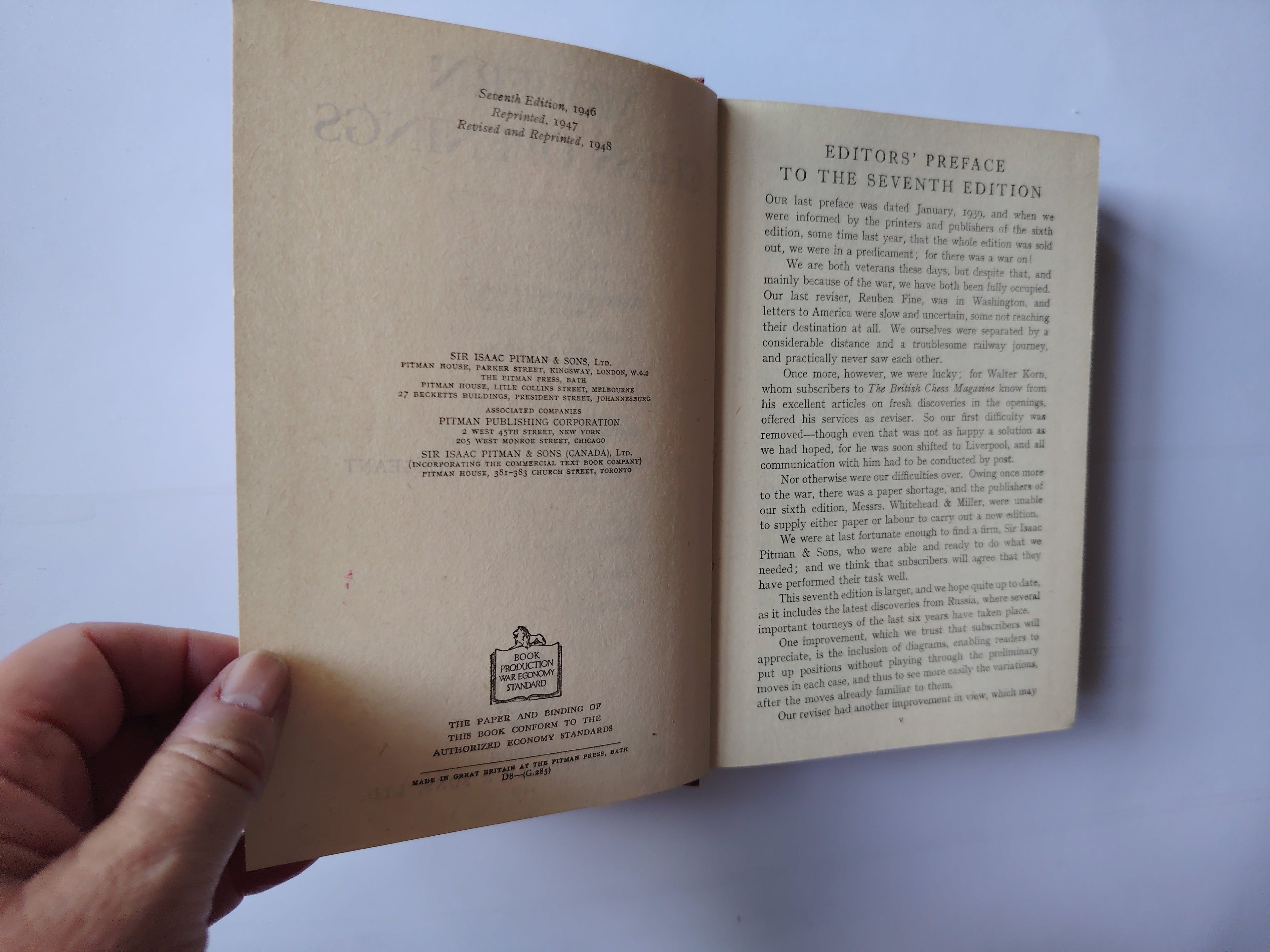Modern Chess Openings under the Editorship of R C Griffith and P W Sergeant Completely Revised by W Korn 1948